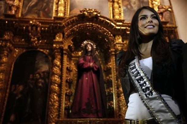 Miss Universe 2010 Ximena Navarrete of Mexico poses at the Mexico Pavilion